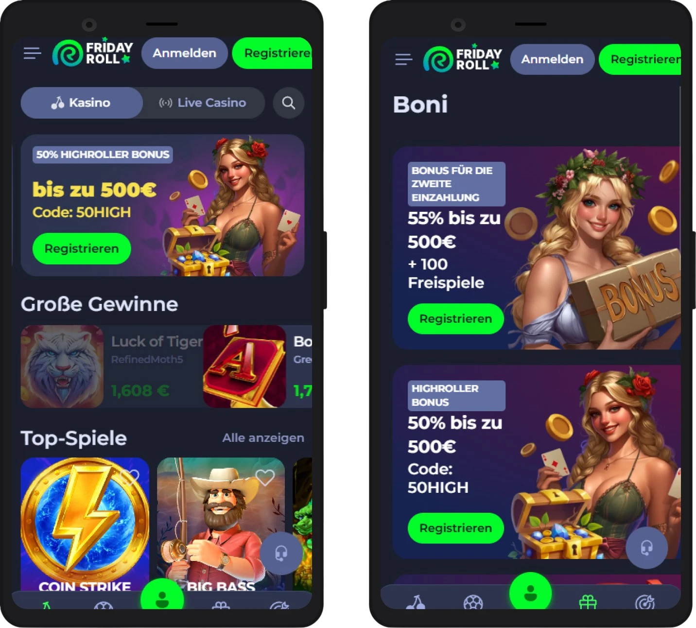 Fridayroll Casino Mobile App für Android und iOS