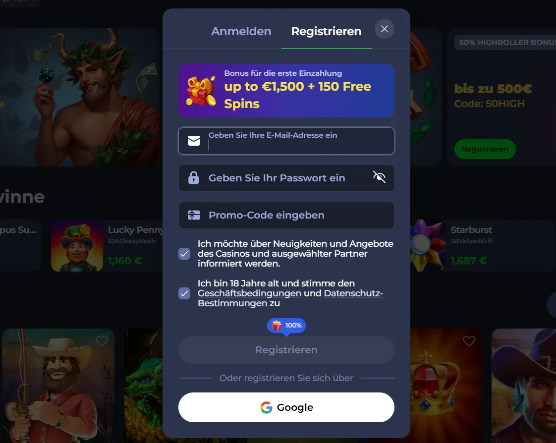 Konto registrieren und im Casino anmelden